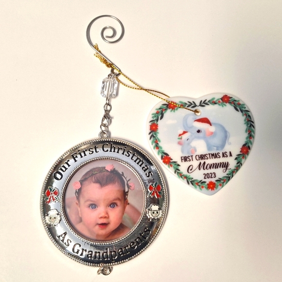 FIRST CHRISTMAS as Grandparents and Mom Ornament 2pc- New - Picture 1 of 1
